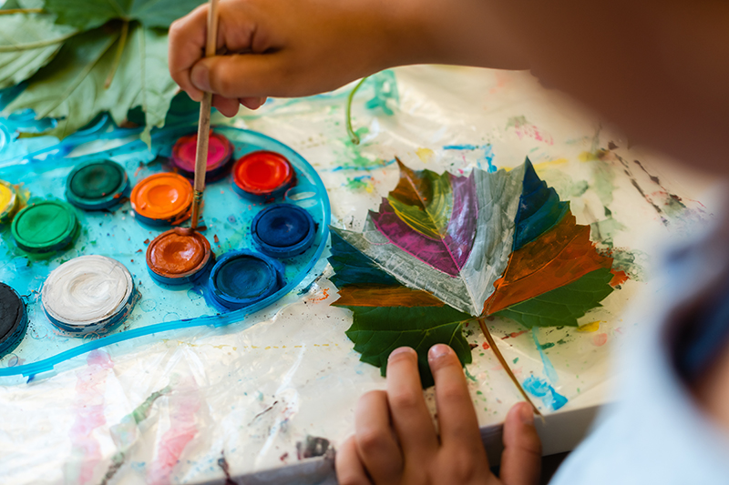 autumn craft for kids. animal Fox made from maple leaf. children's art and creative. handicraft made from natural materials. girls draws with paints. By Angelov on adobe stock