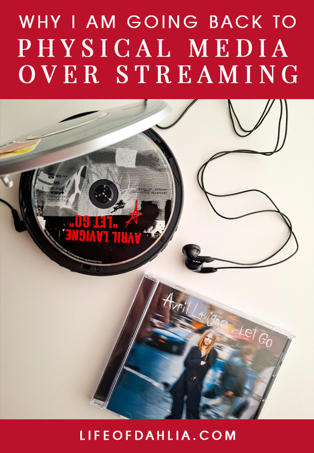 An image with the title of this blog post on it and a photo of a portable CD player with Avril Lavigne's Album Let Go in it and the Cd case below.
